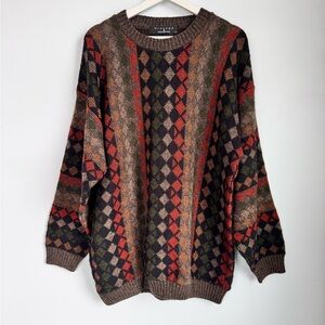 Vintage Protege Collection Patterned Crew Neck Sweater Size Large